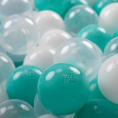 Image de KiddyMoon 700 ∅ 7Cm Balles Colorées Plastique Pour Piscine Enfant Bébé Fabriqué En EU, Turquoise Clair/Blanc/Transparent