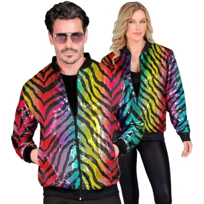 Afbeelding van Widmann Grappig &amp; Fout Kostuum Bomberjack Rainbow Tiger Pailletten Jas Multicolor Large / XL Carnavalskleding Verkleedkleding