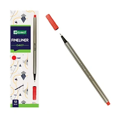 Afbeelding van D.RECT 12 stuks D407 fineliner geschikt voor dagelijks gebruik hoogwaardige kwaliteit lijnbreedte ca. 0,4 mm rood