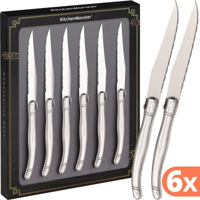 Afbeelding van KitchenMonster® Steakmessen Laguiole Deluxe Messenset 6 Stuks RVS vaatwasserbestendig