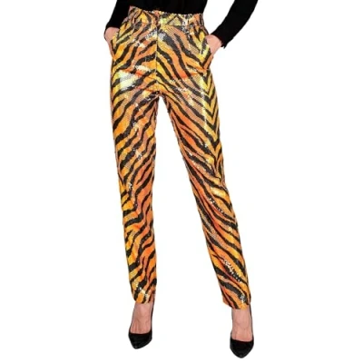 Afbeelding van Widmann Grappig &amp; Fout Kostuum Pailletten Broek Jungle Fever Tiger Wild Vrouw Oranje Large Carnavalskleding Verkleedkleding