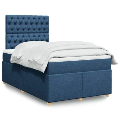 Image de vidaXL Sommier à lattes de lit avec matelas Bleu 120x200 cm Tissu
