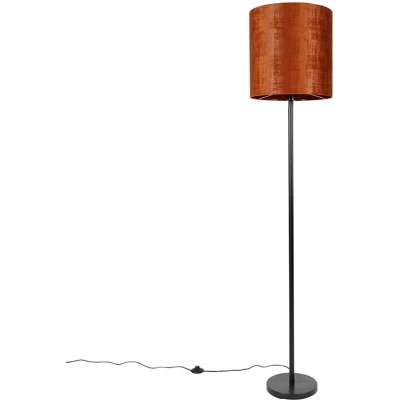 Afbeelding van QAZQA Vloerlamp zwart velours kap oranje 40 cm Simplo