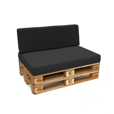 Afbeelding van POKAR Set met 2 kussens voor europallets, waterdicht: 1 x zitvlak 120 80 cm + rugleuning 40 cm, van koudschuim, tuinbank, zonder pallet, antraciet