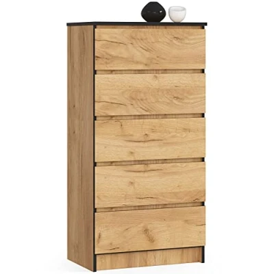 Afbeelding van AKORD K60 Commode met 5 laden voor woonkamer, slaapkamer, kantoor, modern functioneel design, 60 x 121 40 cm (b h d), gewicht 39 kg, ambachtelijk eiken