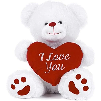 Afbeelding van Dino Puppets Teddy beer I Love You hartje 27 cm Valentijn cadeautje voor hem/haar