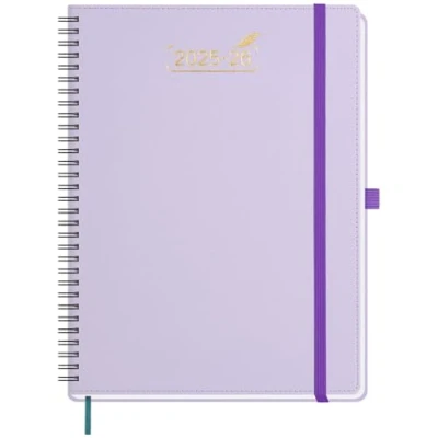 Afbeelding van BEZEND Agenda 2025 2026, A4, spiraalbinding, 28 x 22 cm, weekkalender 25 26, met dubbel schema, 1 week, 2 pagina&#039;s, 18 maanden van jul tot december zachte omslag PU leer, lila