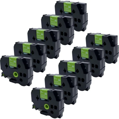 Afbeelding van DULA Brother Compatible label tape Tze 755 10 cassettes P Touch Wit op groen 24mm x 8m