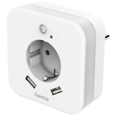 Afbeelding van Hama Led Nachtlampje Met Stopcontact 2 Usb Uitgangen Bewegings En Lichtsensor
