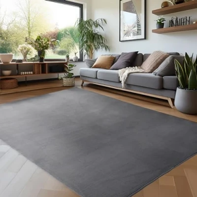 Afbeelding van Carpettex Teppich Vloerkleed, antislip, machinewasbaar, 160 x 230 cm, grijs, modern, pluizig, laagpolig, voor slaapkamer, keuken, hal, eetkamer, kinderkamer