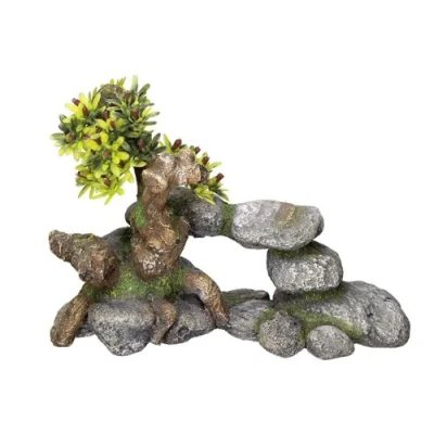 Afbeelding van Nobby aqua deco bonsai groen met rotsstenen 19 x 9 13 cm 1 ST