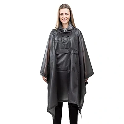 Afbeelding van Navaris waterdichte regenponcho Unisex regenjas Regencape voor mannen en vrouwen Poncho met opvouwbare tas Zwart transparant