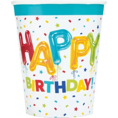 Afbeelding van Feestbekers Happy Balloon Birthday 25cl 8 Stuks