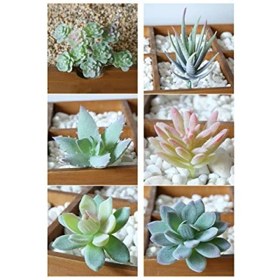 Afbeelding van BaiJ Set van 6 groene mini kunstvetplanten zonder pot voor thuis, kantoor en buitendecoratie