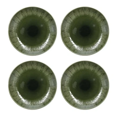 Afbeelding van Mikasa Jardin 4 delige platte bordenset, groen, servies voor 4, set borden van aardewerk, ronde 27 cm, geschenkverpakking en vaatwasmachinebestendig