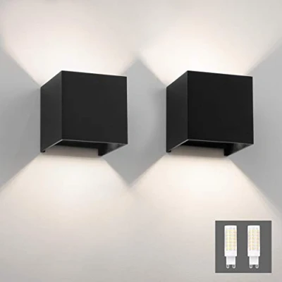Afbeelding van Klighten 2 stuks wandlamp voor binnen en buiten, 9 W, led, wandlamp, natuurwit, 4000 K, woonkamer, slaapkamer, hal, trap, pad (zwart W)