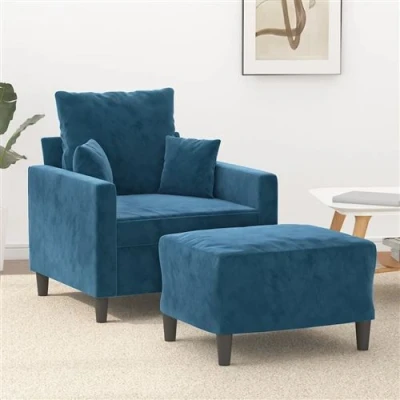 Image de vidaXL Fauteuil avec repose pied Bleu 60 cm Velours3201106