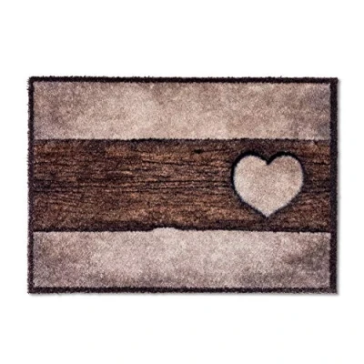 Afbeelding van Pluizige zachte vuilvangmat, Pure &amp; Soft, kleurrijk, deurmat voor binnen, duurzame voetmat, 50 x 70 cm, kleur: hout, hart, zand bruin