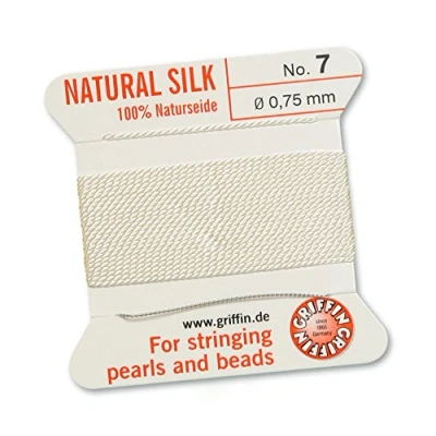 Afbeelding van 100% natuurlijke zijde kralenrijgen touw met witte naald 2 meter 13 maten beschikbaar, wit, 0,75 mm