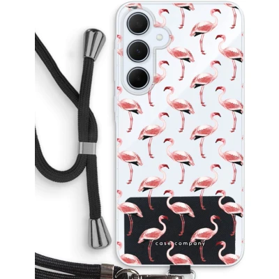Afbeelding van Case Company® hoesje met Koord geschikt voor Samsung Galaxy A35 Flamingo Telefoonhoesje Zwart Bescherming aan alle Kanten en Over de Schermrand