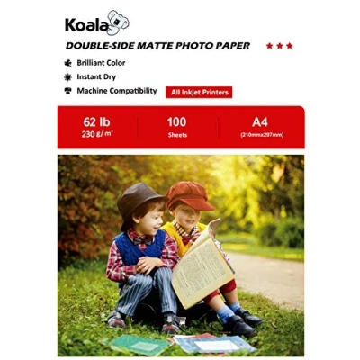 Afbeelding van Koala 100 vellen dubbelzijdig inkjetpapier, mat, A4, 230 g/m², geschikt voor het afdrukken van foto&#039;s, certificaten, brochures, flyers, wenskaarten, kalenders, kunst