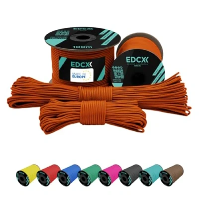 Afbeelding van EdcX 2 mm nylon paracord 275 (15, 30, 50 en 100 m) 100% touw, 3 strand koord, koord in vele kleuren (oranje geel, 15