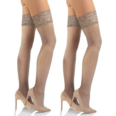 Afbeelding van sesto senso 1 of 2 paar 15 denier hot fixerende kousen voor dames met kant, stuks Miele