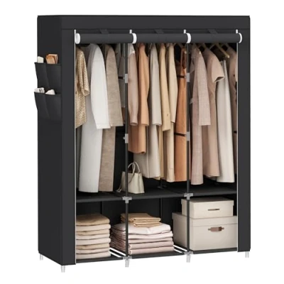 Afbeelding van SONGMICS Stoffen kast voor slaapkamer, kledingrek, kledingkast, 45 x 130 167 cm, 3 hangvakken, met planken, 4 zakken, grote capaciteit, woonkamer, zwart RYG092B02