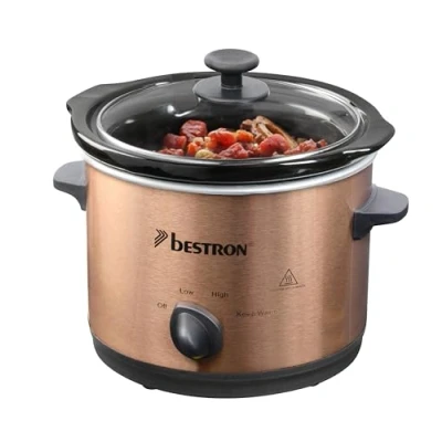 Afbeelding van Bestron Slowcooker, met 3 programma&#039;s, keramische pan &amp; glazen deksel, voor 2 Personen, 1.5L capaciteit, vatwasserveilig, 120 Watt, Copper Collection, kleur: Koper