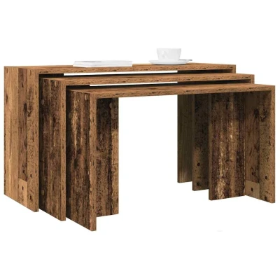 Afbeelding van vidaXL 3 delige Tafeltjesset bewerkt hout oud houtkleurig