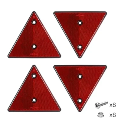 Afbeelding van AOHEWEI Reflectoren, voor achteraan, driehoek, reflecterend, aanhangers, bevestigingsschroeven, palen, deuren, caravans, muur, boot, vrachtwagen, tractor, 4 stuks, rood