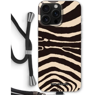 Afbeelding van Case Company® hoesje met Koord geschikt voor iPhone 16 Pro Max Arizona Zebra Telefoonhoesje Zwart Bescherming aan alle Kanten en Over de Schermrand