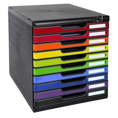 Afbeelding van Exacompta Artikelnummer: 332798D MODULO A4 10 laden met sleutelsluiting voor documenten DIN A4+ buitenmaten: diepte 35 x breedte 28,8 hoogte 32 cm, zwart/arlekijn glossy