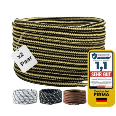 Afbeelding van LaceHype 2 paires de Lacets ronds Diamètre 4,5 mm Polyester Pour bottes, chaussures travail, d&#039;extérieur et sport résistants à la déchirure, jaune/noir, 100 cm Paar