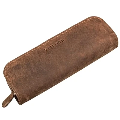 Afbeelding van STILORD Alfie&#039; Vintage lederen pennenhouder etui voor mannen vrouwen school handtas echt leer, Medium bruin,