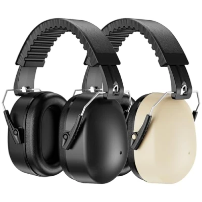 Afbeelding van ProCase Set van 2 oorbeschermers voor volwassenen, SNR 32 dB met ruisonderdrukking autistische kinderen, gehoorbescherming maaien, schieten, timmerwerk, bouw, zwart en beige, Beige/Zwart
