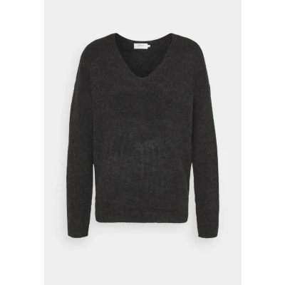 Afbeelding van ONLY Camilla Vneck L/S NOOS Trui, Dames, Maat: Small, Dark grey melange