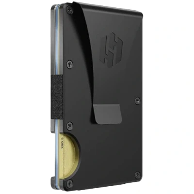 Afbeelding van Hayvenhurst Minimalistische slanke portemonnee van metaal met RFID blokkerend voorvak voor heren geldclip, obsidiaan, S, minimalistisch