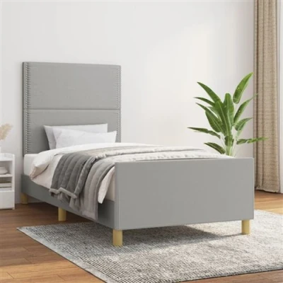 Afbeelding van vidaXL Bedframe met hoofdbord stof lichtgrijs 90x190 cm