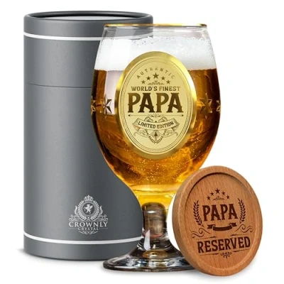 Afbeelding van CROWNLY CRYSTAL® cadeau idee papa bierglas gepersonaliseerd geboorte kerstcadeau voor verjaardagscadeau man heren origineel Kerstmis
