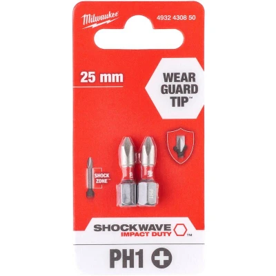 Afbeelding van Milwaukee Schroefbit Shockwave Ph1 25 Mm (2 Stuks)