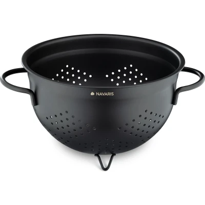 Afbeelding van Navaris vergiet van roestvrij staal 4,8 liter Metalen met handgrepen Geschikt voor pasta, spaghetti, groente en rijst Zwart