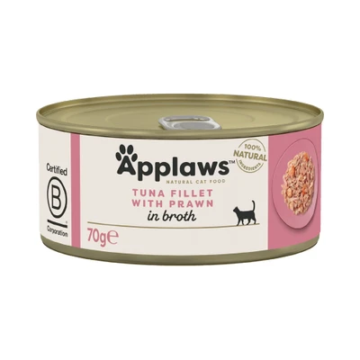 Afbeelding van 24x70g Tonijnfilet &amp; Garnalen Applaws Kattenvoer