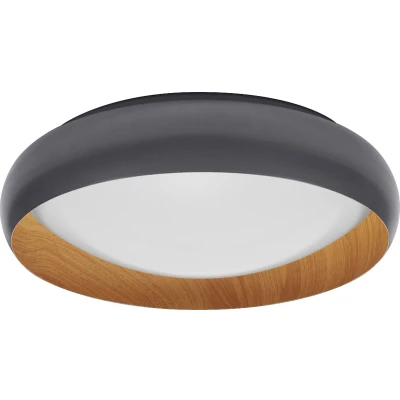 Afbeelding van LEDVANCE ORBIS Livia LED plafondlamp met metalen ring, grijs/hout decor, 24W, 1200lm, 3000K, 430mm, 830 vriendelijk warm wit, dimbaar in 3 niveaus door te klikken, IP20, inclusief schroeven/pluggen