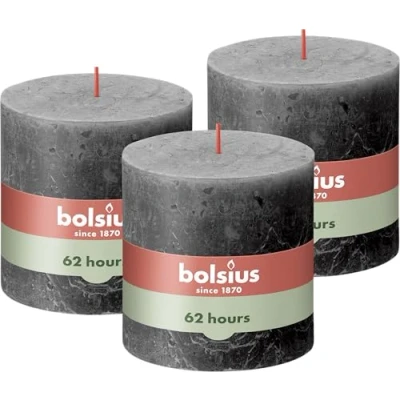 Image de Bolsius Bougies pilier rustiques Shine 3 pcs 100x100 mm Gris orageux