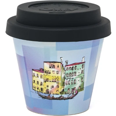 Afbeelding van Quy Cup 90ml Ecologische Reis Beker Espressobeker City Collection “Venezia met Zwarte Siliconen deksel