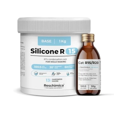 Afbeelding van R15 siliconenrubber voor zachte vormen (13 ShoreA), twee componenten, snelle uitharding (6 uur), halfglanzend wit gietrubber het reproduceren van modellen en sieraden (1 kg)