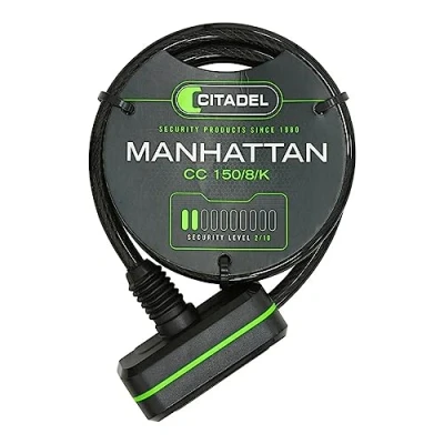 Afbeelding van Cable with padlock Citadel Manhattan cc 150/8/k Black 150 cm