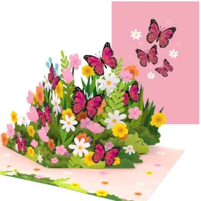 Afbeelding van PopLife® Mom Loves Flowers 3D pop up kaart voor Moederdag, verjaardag, Valentijnsdag, bedankje, felicitaties en alle gelegenheden, mooie vlinderwenskaart mama,