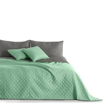 Afbeelding van DecoKing Sprei, bedsprei, 170 x 270 cm, mintgrijs, quilt, overtrek, dubbelzijdig gestikt reliëfpatroon, ruiten, staal, antraciet, Axel, cm